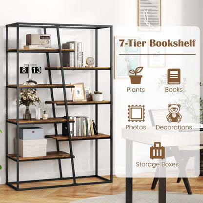 Estantería de Etagere Industrial de 71 Pulgadas y 7 Niveles con Marco de Metal Resistente - Marrón Rústico