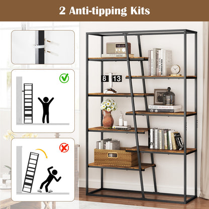 Estantería de Etagere Industrial de 71 Pulgadas y 7 Niveles con Marco de Metal Resistente - Marrón Rústico