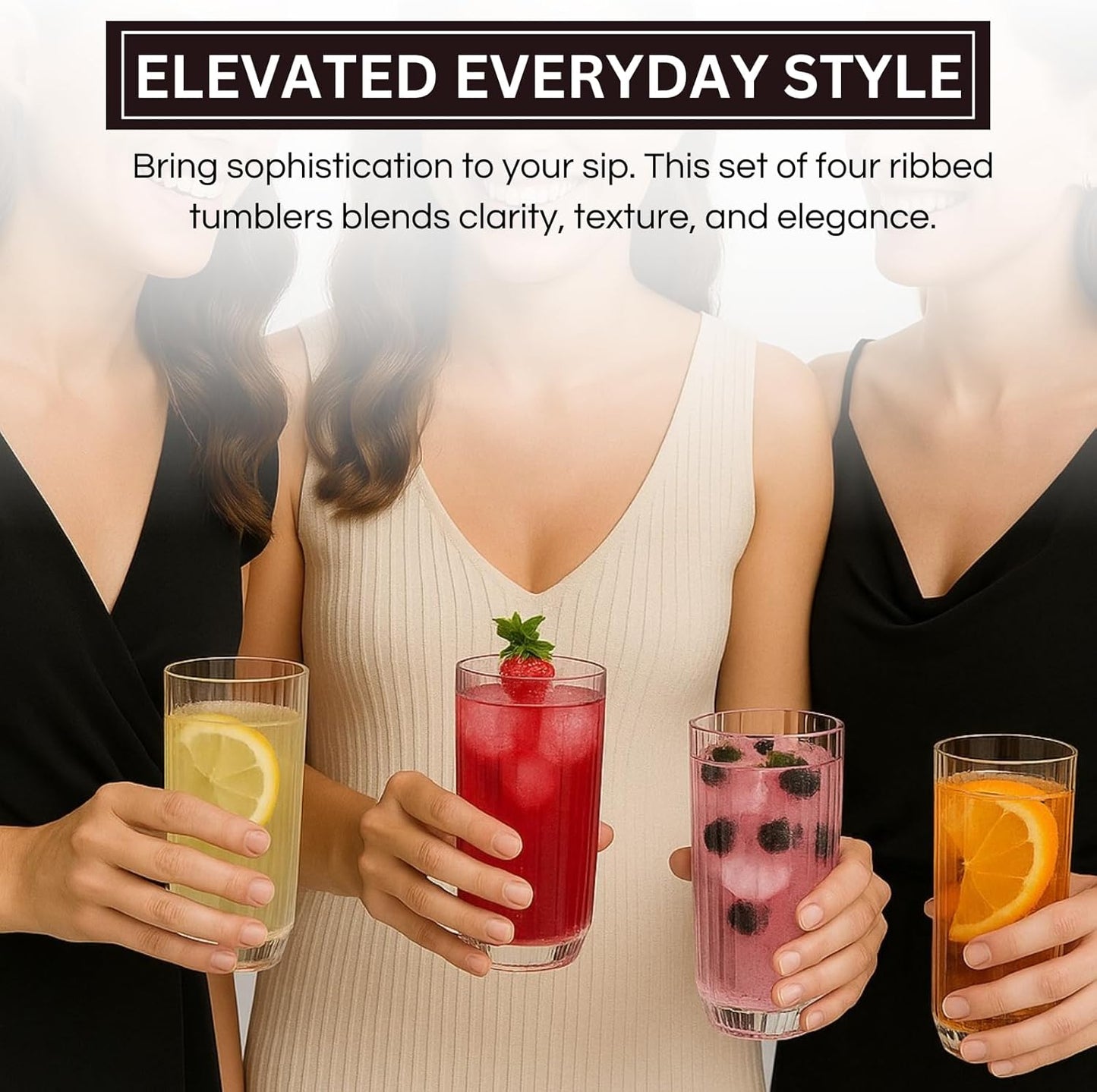 Clear and Shatterproof Ribbed Drinking Glasses