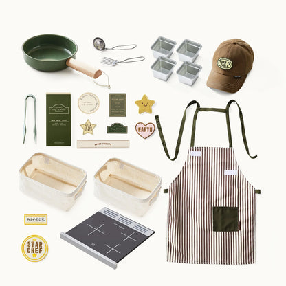 Tiny Land BistroSwitch Play Kitchen set with green pan and metal utensils, Tiny Land INC on Tampa Home & Garden Store