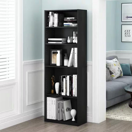 71-inch Tall 5-Shelf Bookcase in Black Wood Finish - Tampa Home & Garden Store