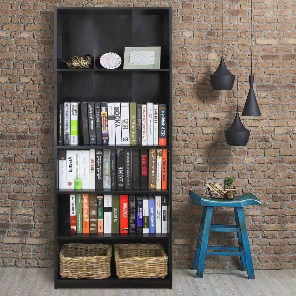 71-inch Tall 5-Shelf Bookcase in Black Wood Finish - Tampa Home & Garden Store