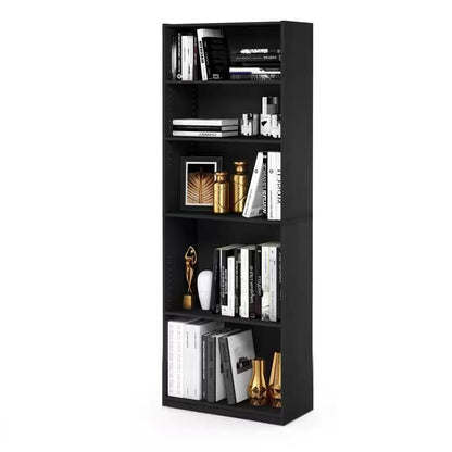 71-inch Tall 5-Shelf Bookcase in Black Wood Finish - Tampa Home & Garden Store