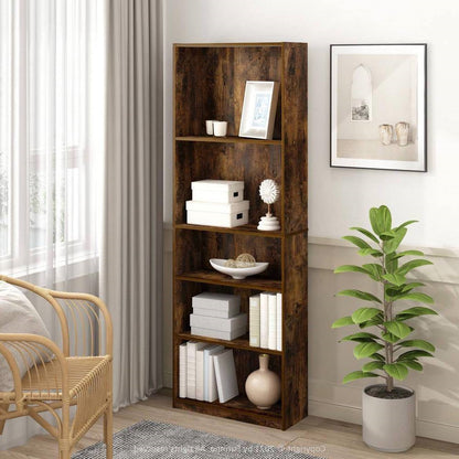 71-inch Tall 5-Shelf Bookcase in Medium Brown Wood Finish - Tampa Home & Garden Store