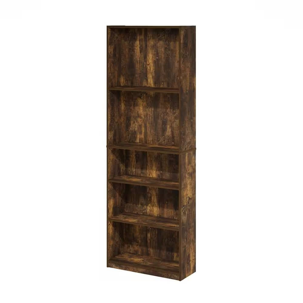 71-inch Tall 5-Shelf Bookcase in Medium Brown Wood Finish - Tampa Home & Garden Store