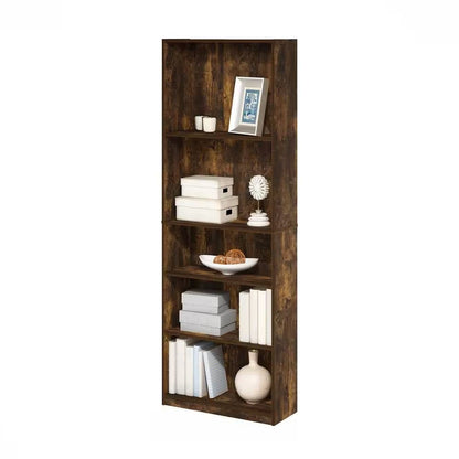 71-inch Tall 5-Shelf Bookcase in Medium Brown Wood Finish - Tampa Home & Garden Store