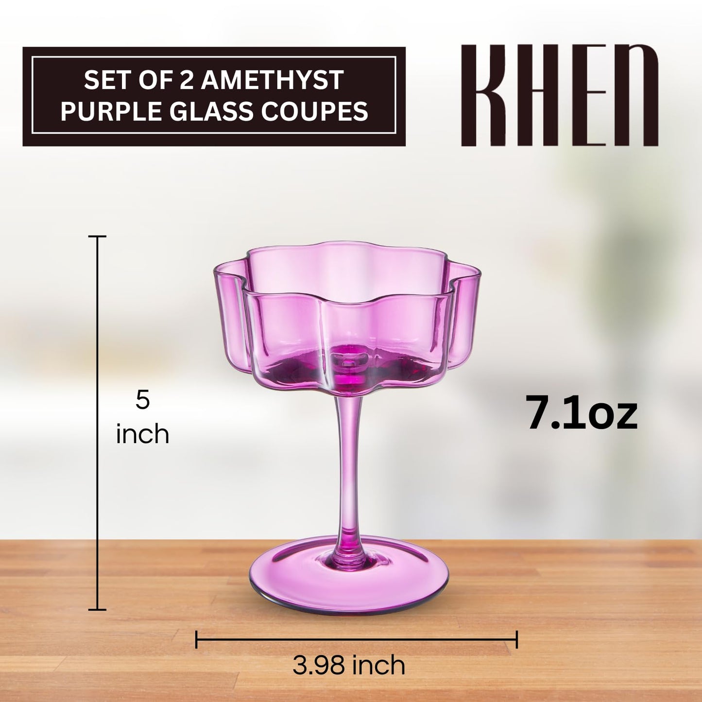 Flower Wave Amethyst Cocktail Glasses Set of Two