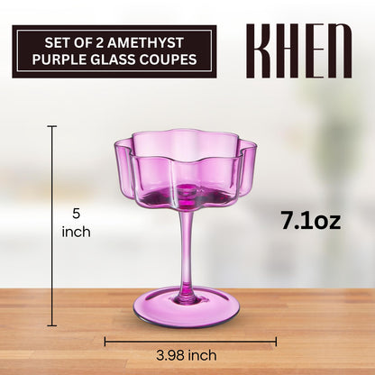 Flower Wave Amethyst Cocktail Glasses Set of Two
