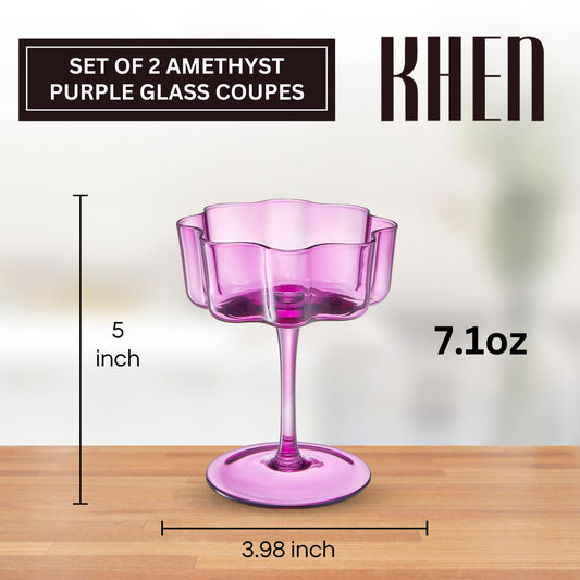 Flower Wave Amethyst Cocktail Glasses Set of Two