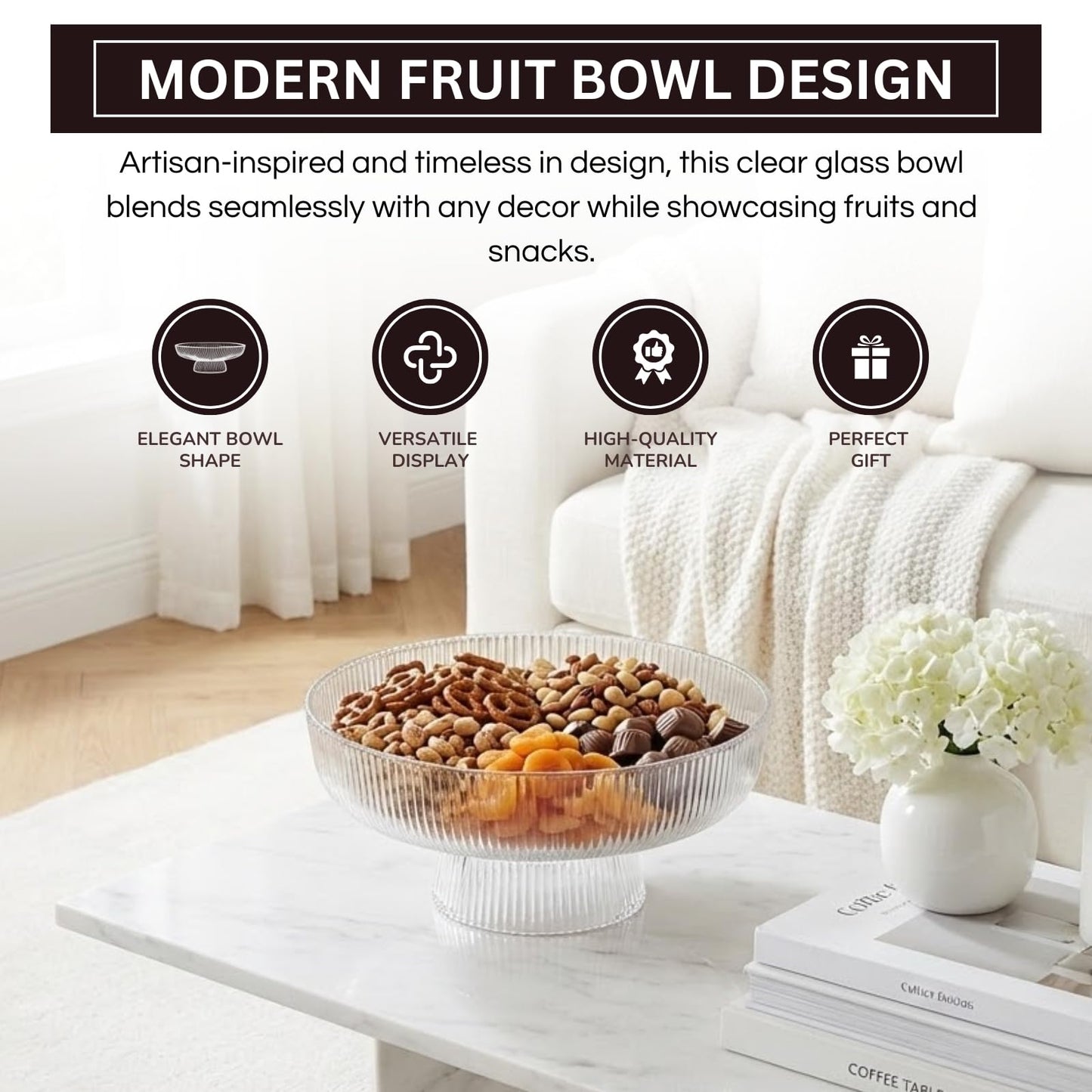 Fluted Clear Glass Bowl For Fruit and Sweets