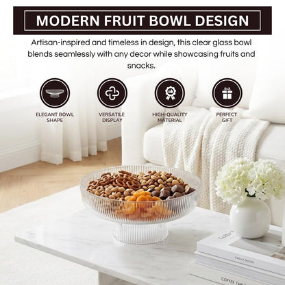 Fluted Clear Glass Bowl For Fruit and Sweets