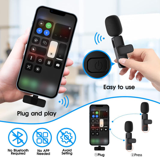 Wireless Lavalier Microphone for iPhone iPad Dual Clip On Mic 2 Pack Lightning - Tampa Home & Garden Store