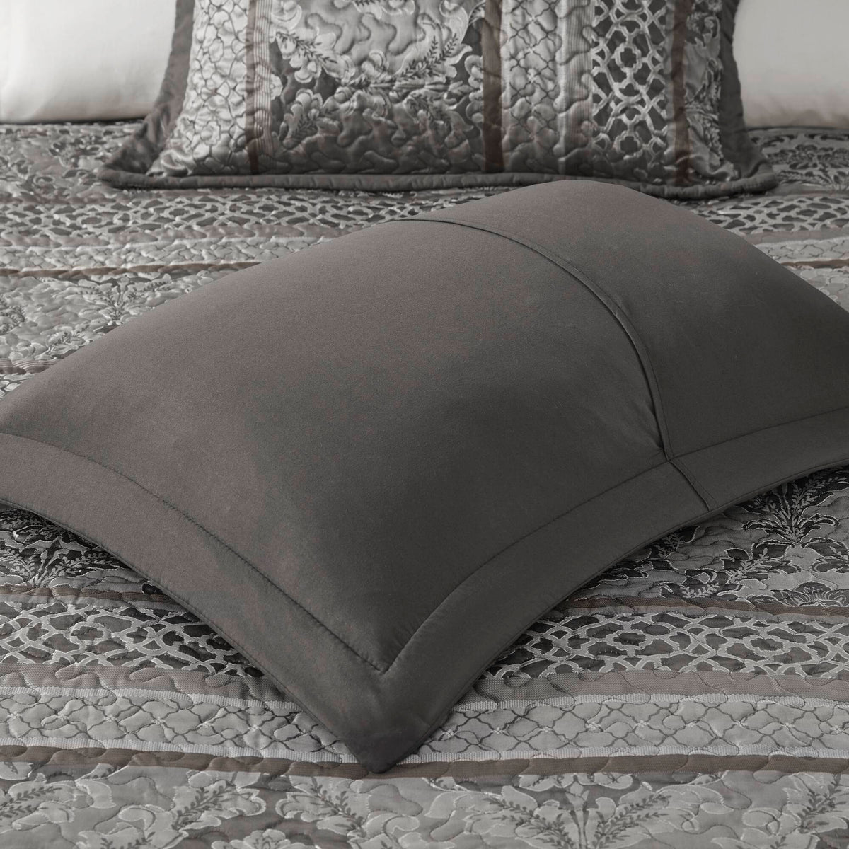 Reversible jacquard queen bedspread set with pillows neutral gray by HouseOfZazla on Tampa Home & Garden Store