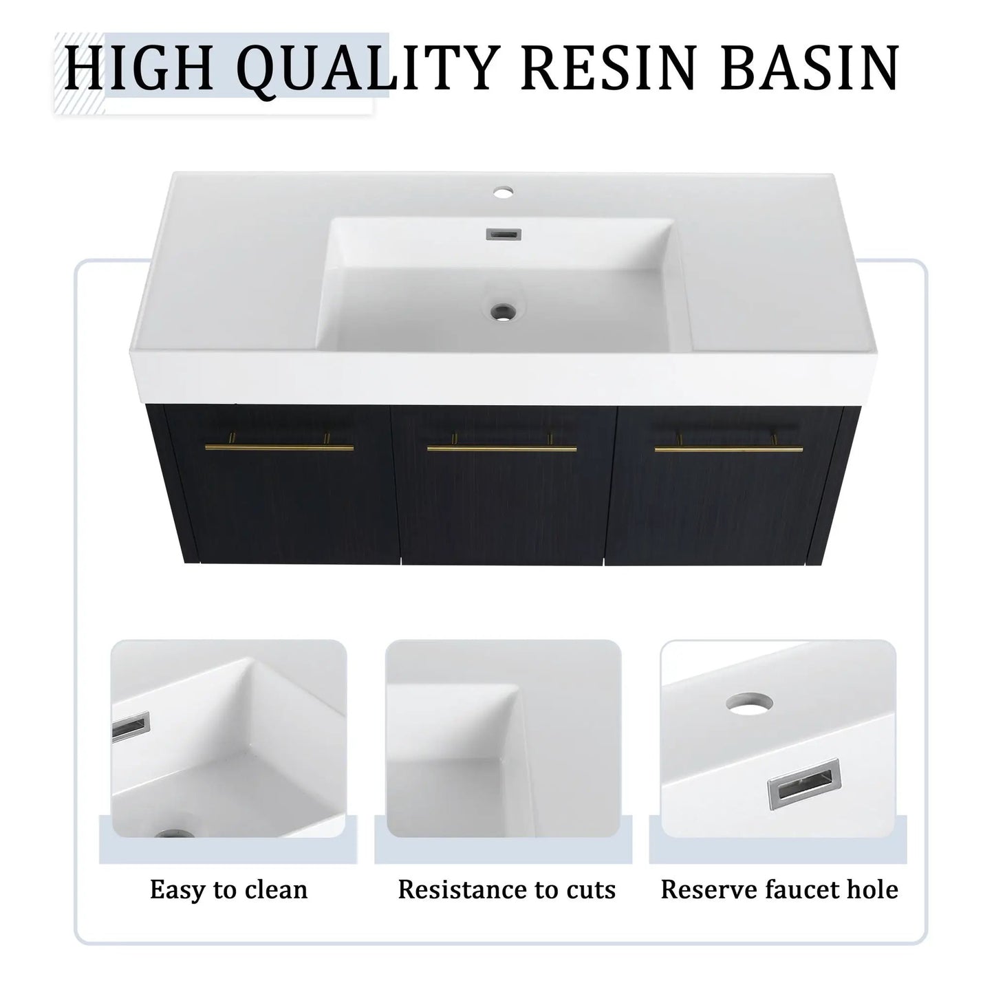 Modern Wall Mounted Vanity with Resin Sink Rack