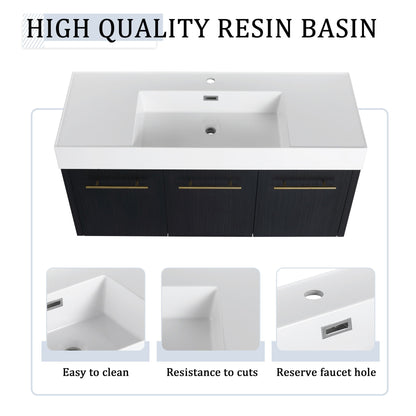 Modern wall-mounted vanity with resin sink and storage rack; sink on dark wood cabinet on Tampa Home & Garden Store