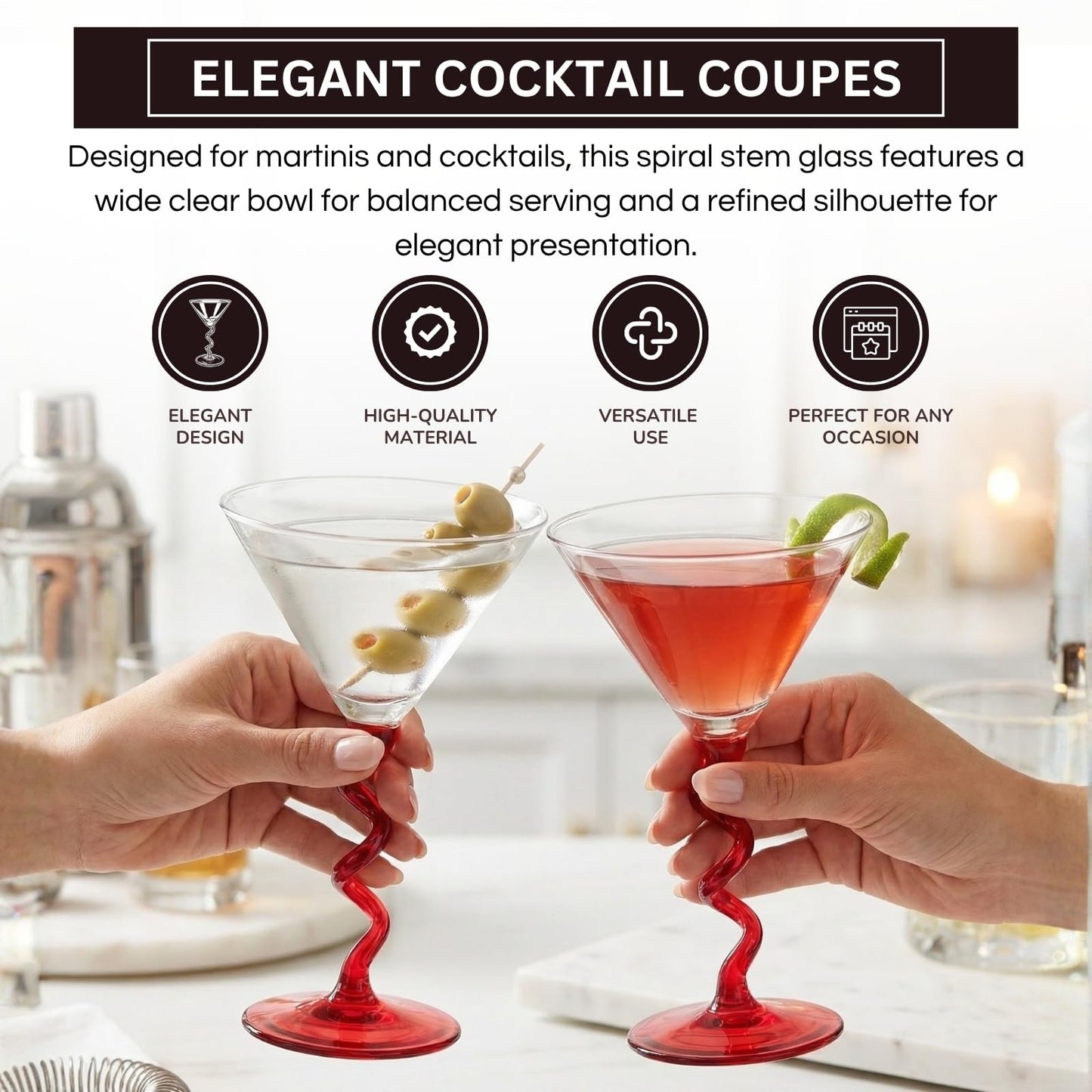 Spiral Stem Martini Glasses and Premium Barware
