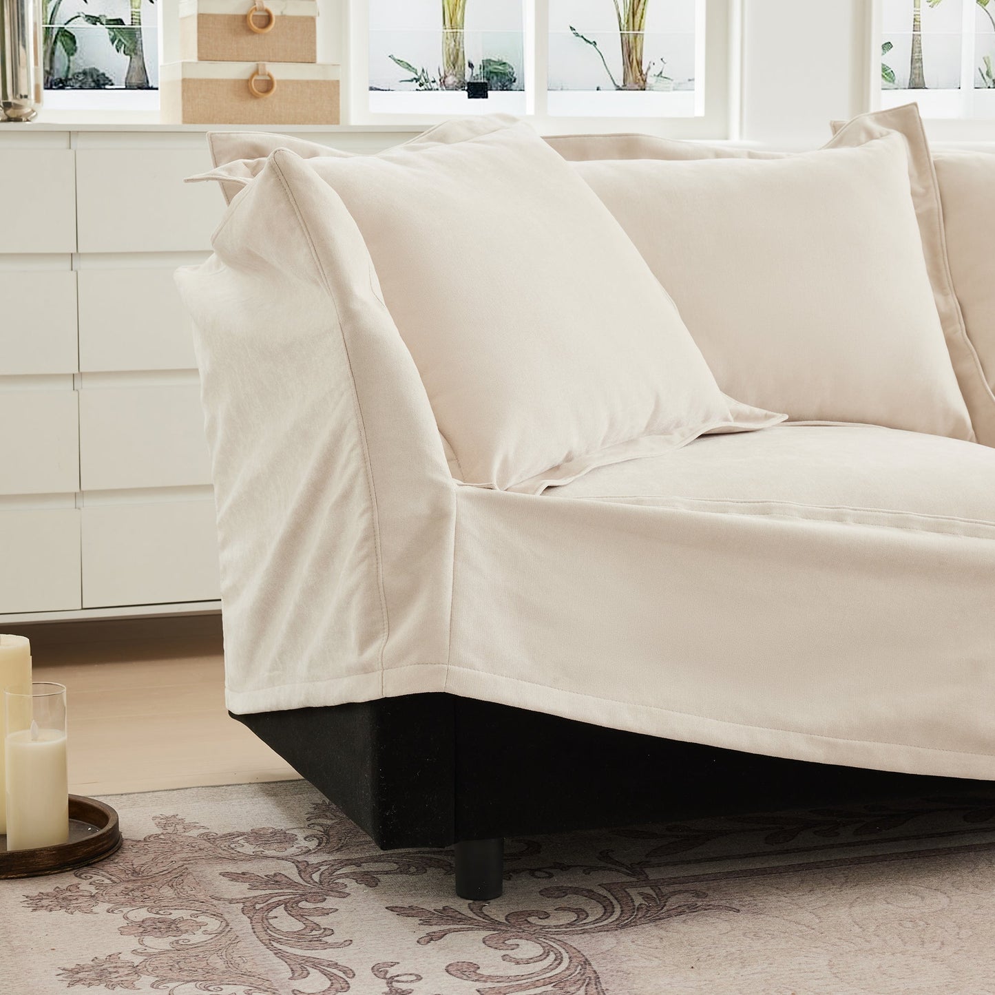 Modern Slipcovered Sofa with Corduroy Fabric