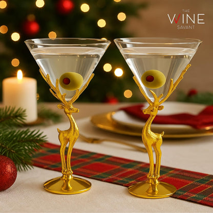 Golden Standing Stag Martini Glass Set of Two