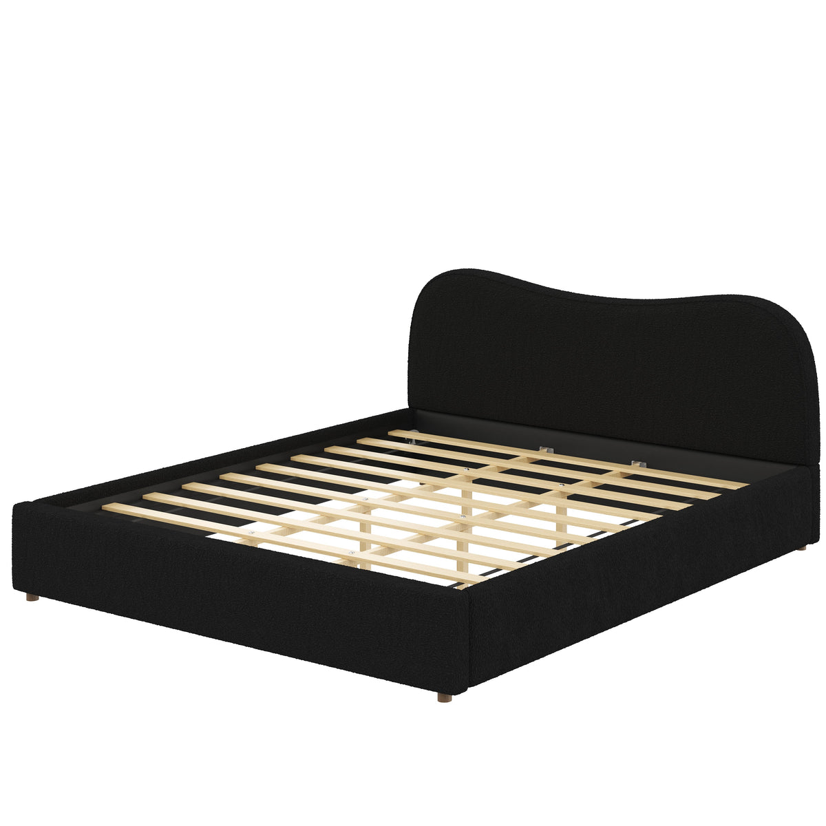 King Size Upholstered Platform Bed with black fabric and wooden slats by HouseOfZazla on Tampa Home & Garden Store