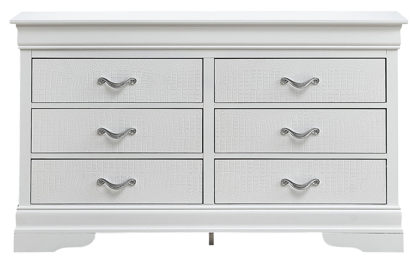 Lorana dressers by HouseOfZazla, white finish with crocodile-textured fronts and handles on Tampa Home & Garden Store