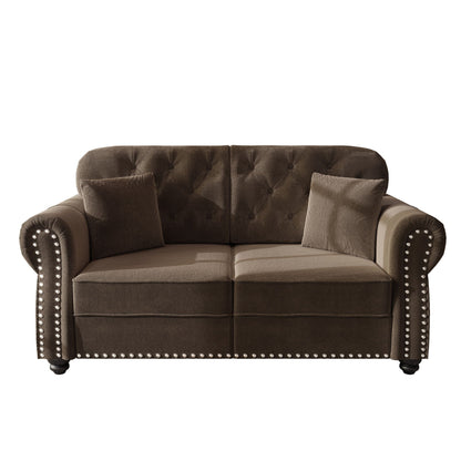Upholstered Sofa Set with Nailhead and Pillows