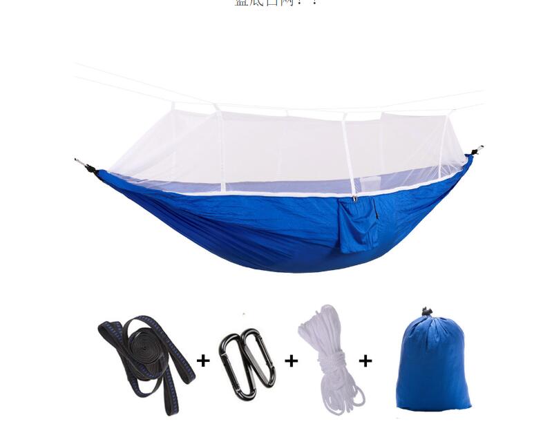 Blue parachute hammock with white mosquito net, includes straps and carabiners My Store on Tampa Home & Garden Store