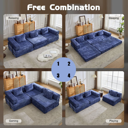 HouseOfZazla Convertible Floor Sofa Bed boneless modular futon sofa in blue velvet living room on Tampa Home & Garden Store