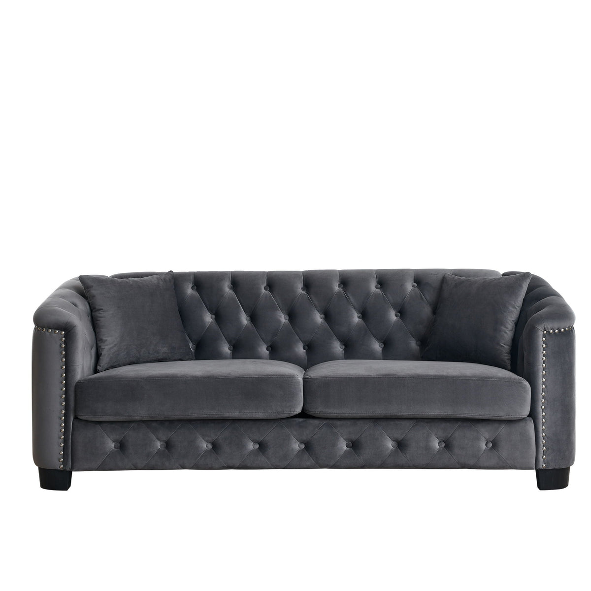 Chesterfield stationary sofa by HouseOfZazla with tufted back dark gray nailhead trim on Tampa Home & Garden Store