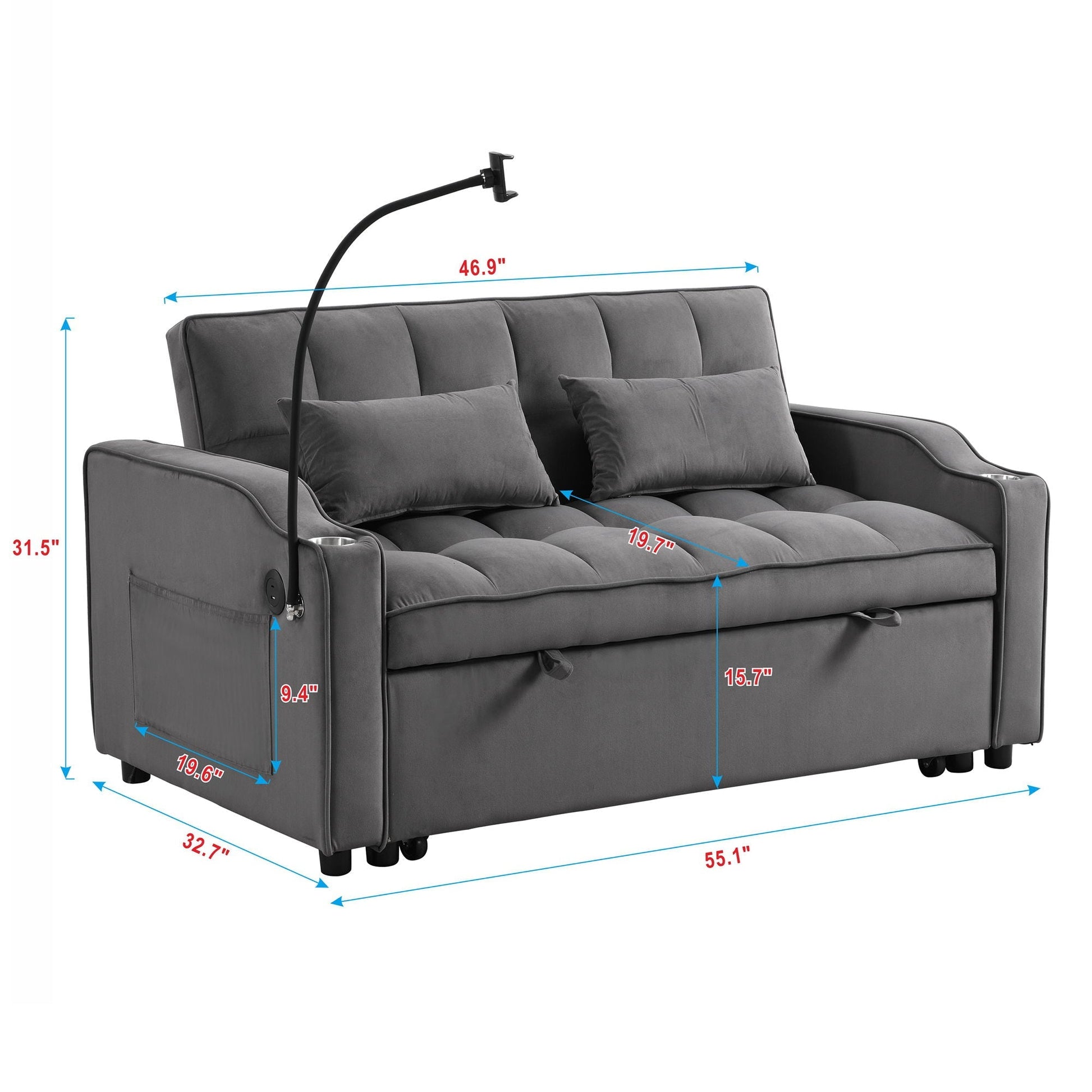 Sofa Bed With Trundle For Small Rooms in dark gray fabric, HouseOfZazla sleeper sofa on Tampa Home & Garden Store