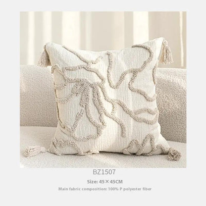 Cream sofa throw pillow with three-dimensional embroidery and tassel edges FLIPSTYLEZLLC on Tampa Home & Garden Store