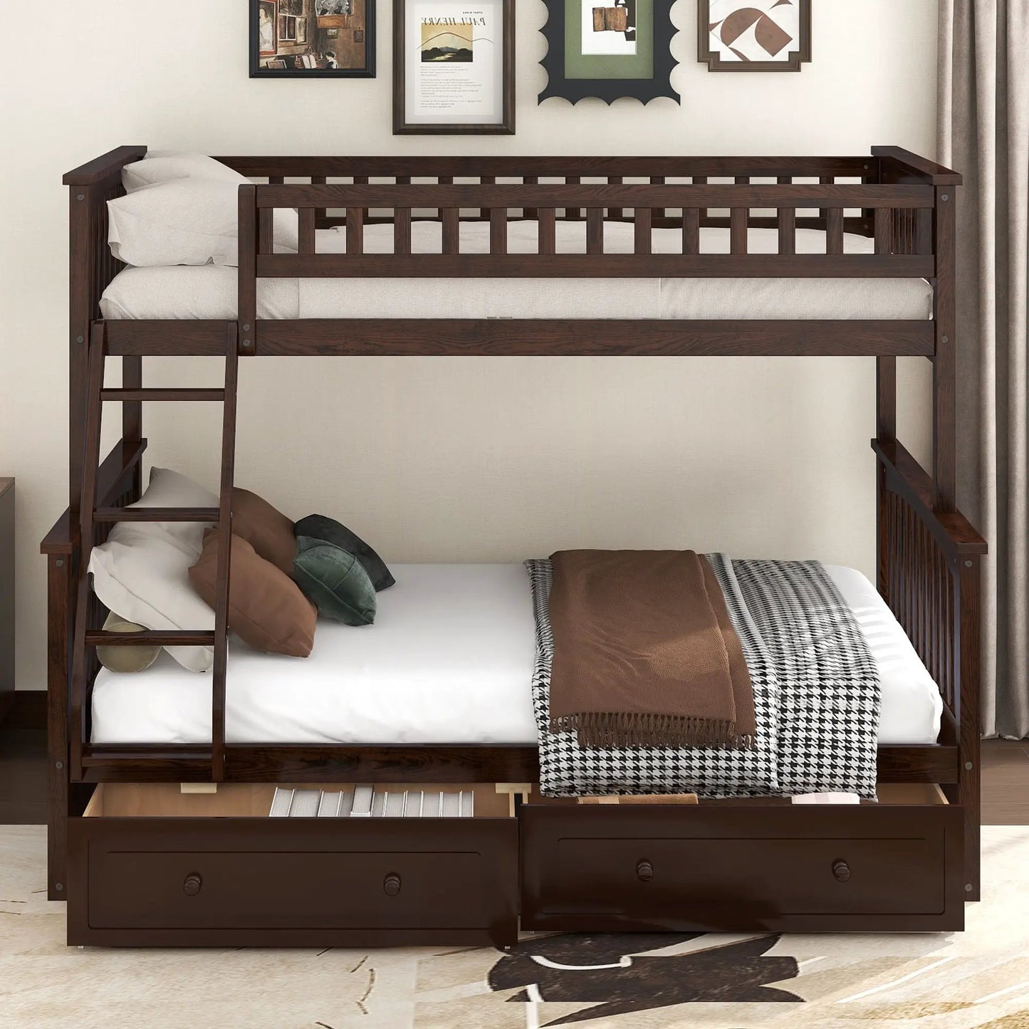 Bunk Bed with Drawers and Convertible Storage