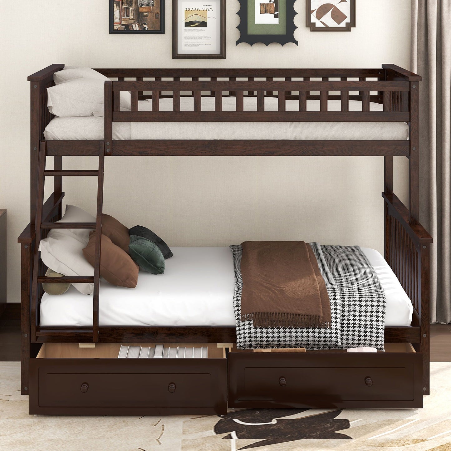 Bunk Bed With Drawers HouseOfZazla dark brown wood with built-in storage drawers on Tampa Home & Garden Store