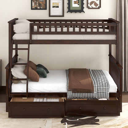 Bunk Bed With Drawers HouseOfZazla dark brown wood with built-in storage drawers on Tampa Home & Garden Store