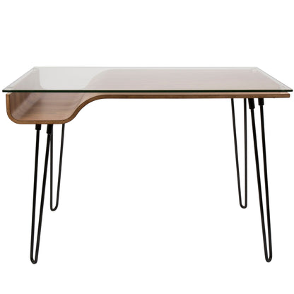 Mid-Century Modern walnut glass-top writing desk with curved base and hairpin legs HouseOfZazla on Tampa Home & Garden Store