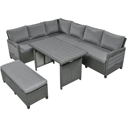 Tomax 5-Piece Outdoor Patio Rattan Sofa Set by HouseOfZazla with dark gray cushions on Tampa Home & Garden Store