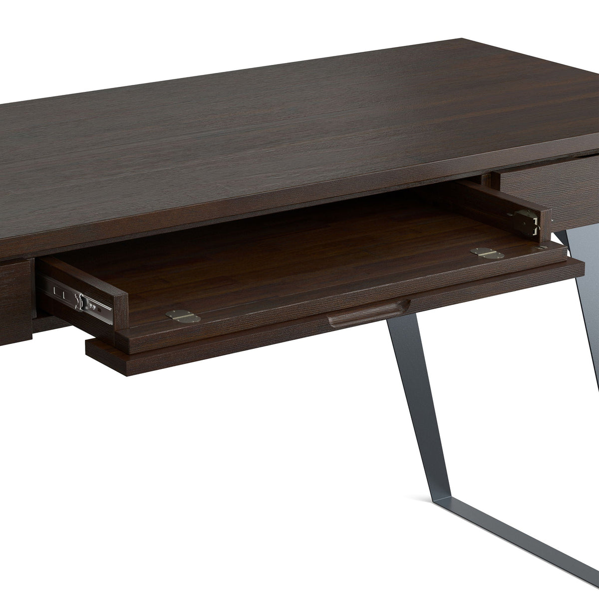 Handcrafted Acacia Desk and Drawer Storage writing desk with dark brown finish and metal legs on Tampa Home & Garden Store