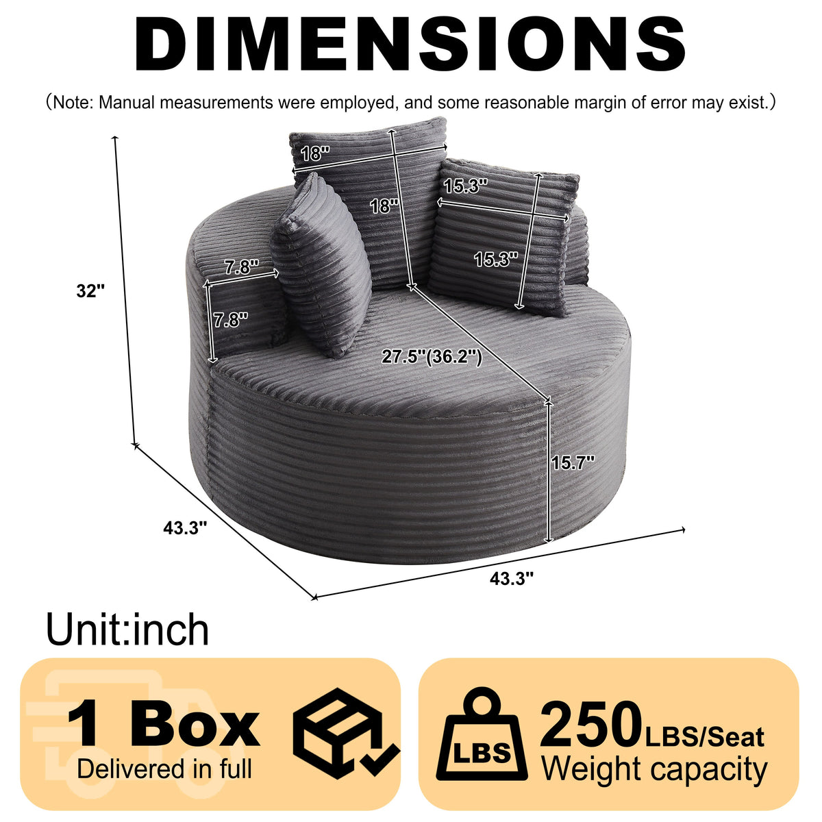Modern Round Corduroy and Single Sofa Chair