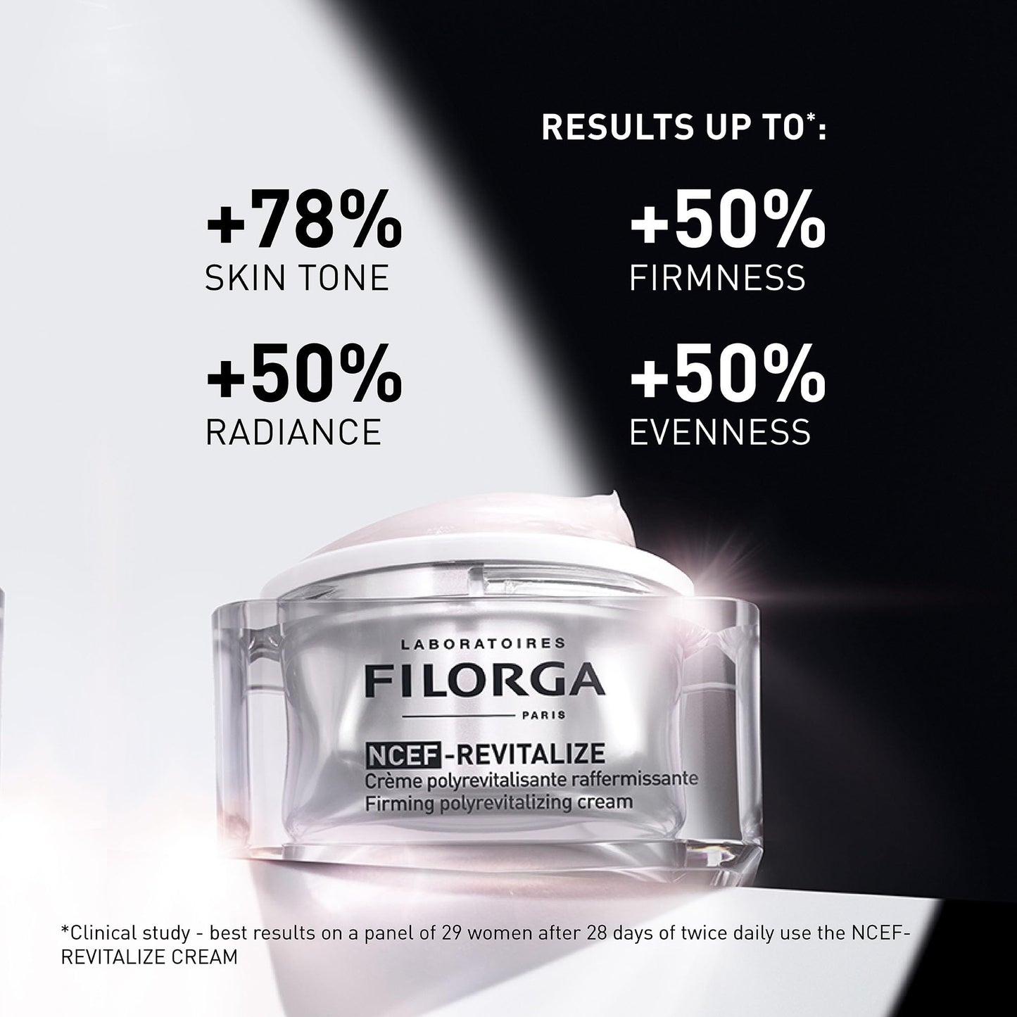 Filorga NCEF-Revitalize face cream jar with silver lid clear glass container 40ml on Tampa Home & Garden Store