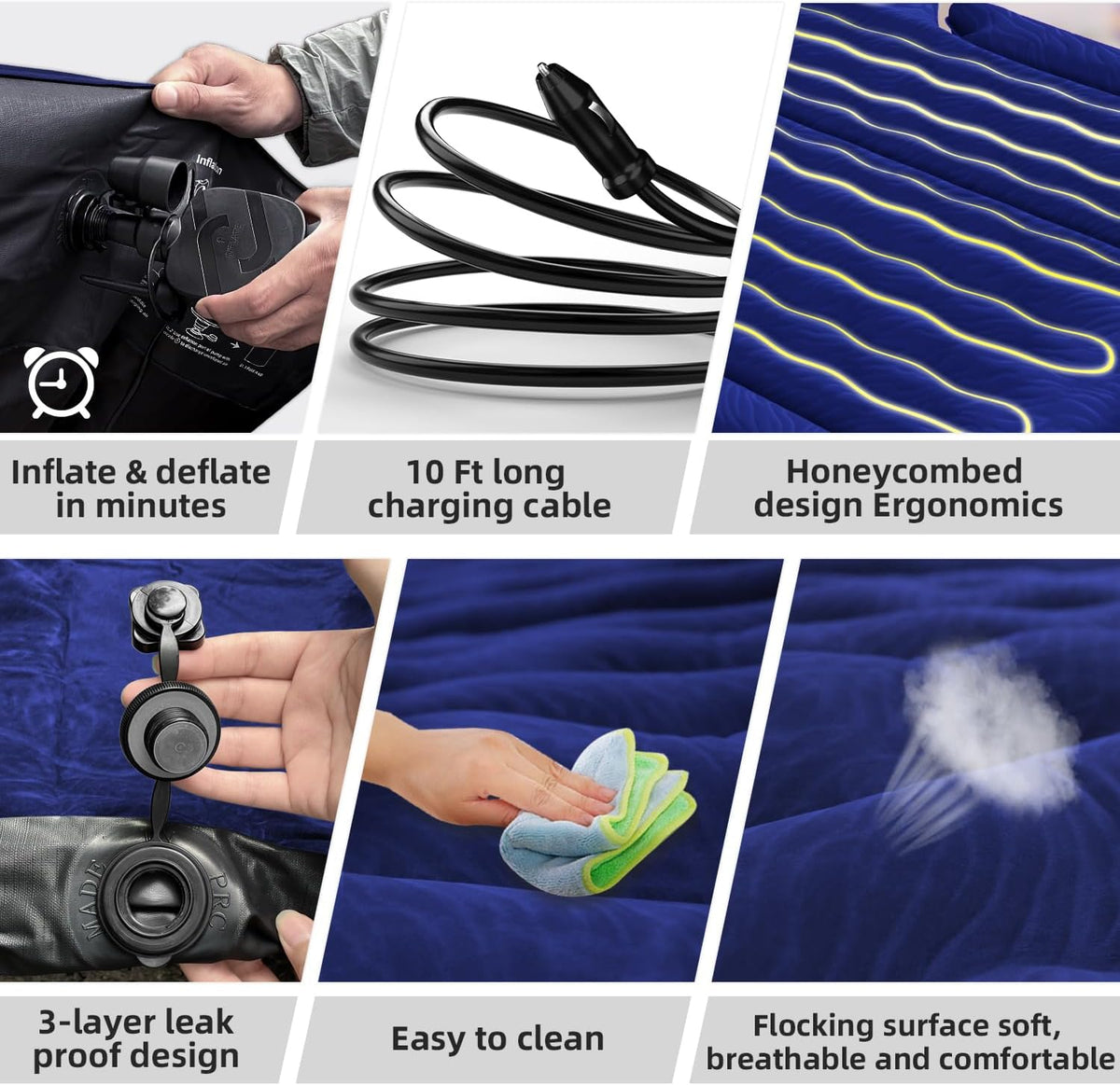 Umbrauto SUV car camping air mattress Navy with valve, honeycomb design, easy to clean surface on Tampa Home & Garden Store