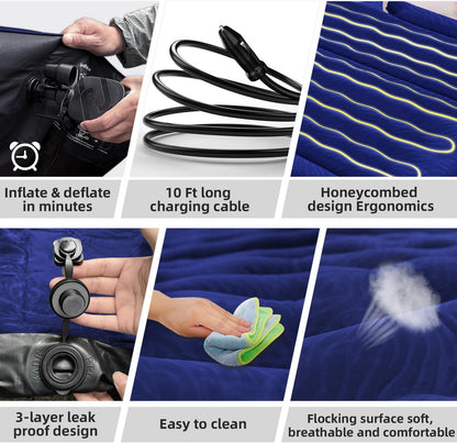 Umbrauto SUV car camping air mattress Navy with valve, honeycomb design, easy to clean surface on Tampa Home & Garden Store
