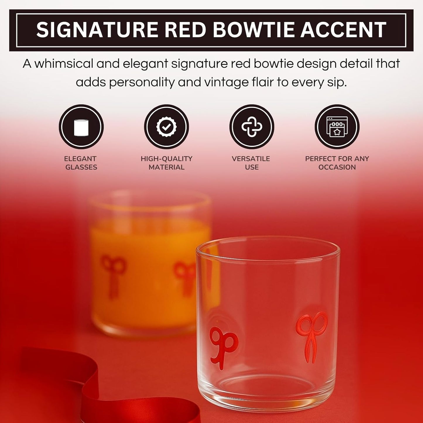 Red Bowtie Clear Acrylic Tumbler Set of Two