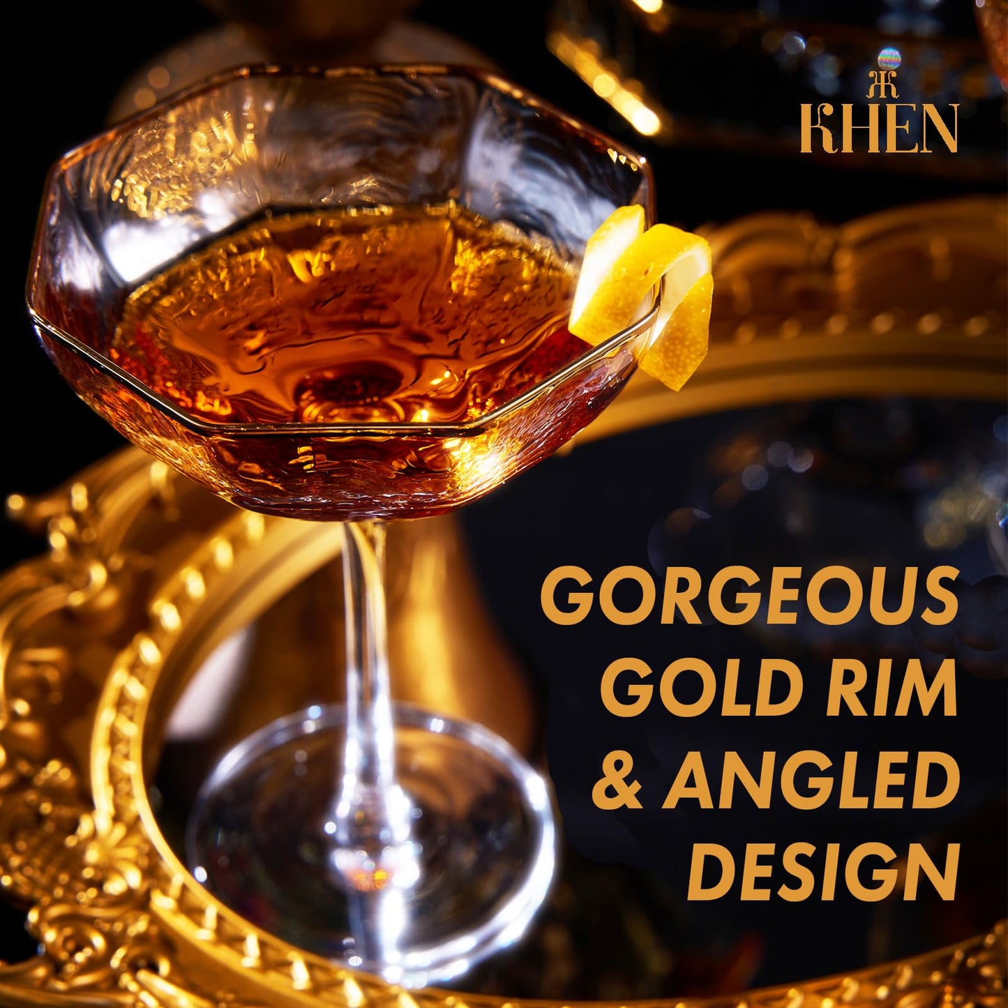 Art Deco Champagne Cups and Gold Rim Set of Four