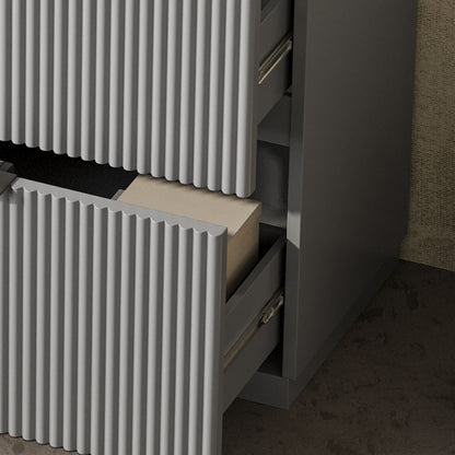 Fluted Bathroom Vanity and Ceramic Sink Unit with gray ribbed drawers on Tampa Home & Garden Store
