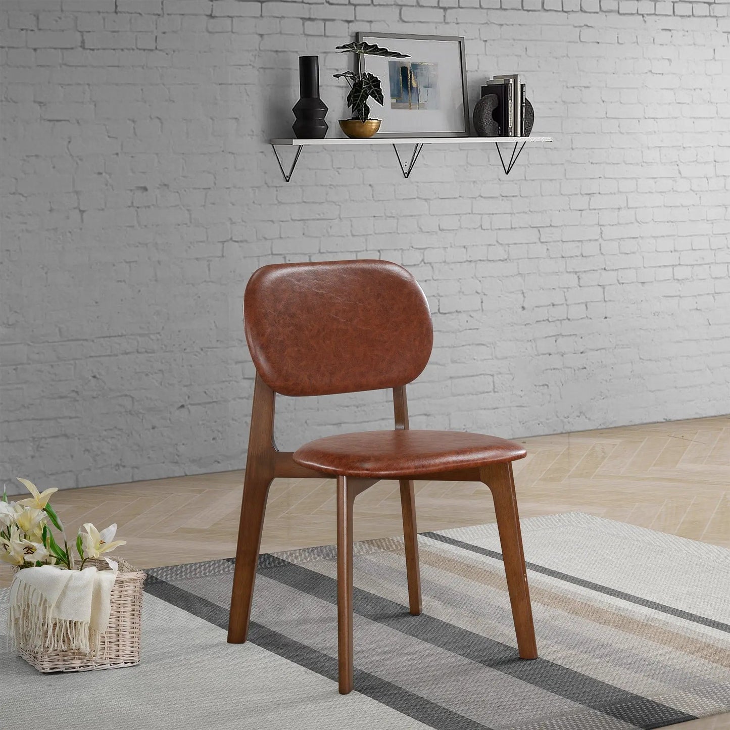Kelsey dining chair set of 2 with brown leather seats and wood legs by Unique Piece Furniture on Tampa Home & Garden Store