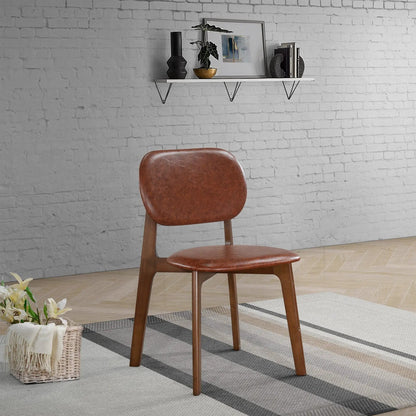 Kelsey dining chair set of 2 with brown leather seats and wood legs by Unique Piece Furniture on Tampa Home & Garden Store