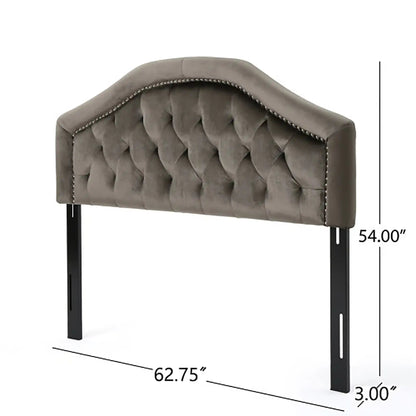 Kaarina tufted fabric headboard, gray upholstery with diamond tufting and nailhead trim on Tampa Home & Garden Store