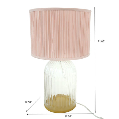 Table lamp with pink pleated shade and clear ribbed glass base, gold bottom on Tampa Home & Garden Store