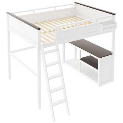 Queen size white loft bed with desk, open shelf and storage, ladder access HouseOfZazla on Tampa Home & Garden Store