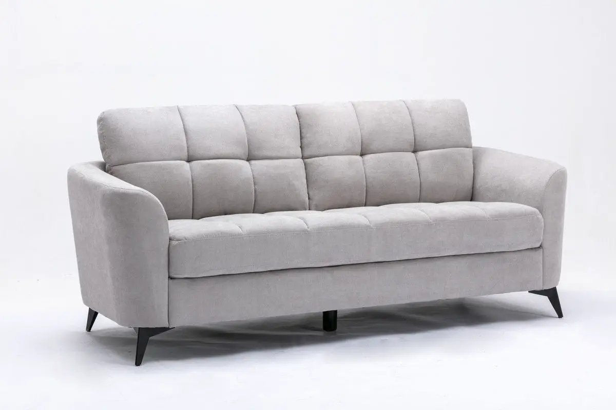 Callie - Woven Fabric Sofa, gray stationary sofa with tufted back, black tapered legs on Tampa Home & Garden Store