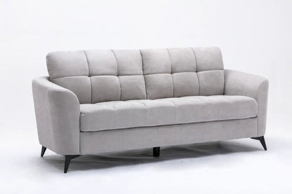 Callie - Woven Fabric Sofa, gray stationary sofa with tufted back, black tapered legs on Tampa Home & Garden Store